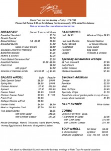 Diannes Restaurant Daily Menu